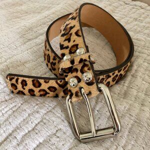 Michael Kors Genuine Leather Leopard Print Belt with Silver Buckle